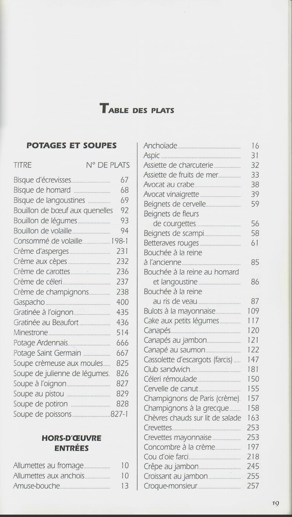 table des matières guide cuisine française